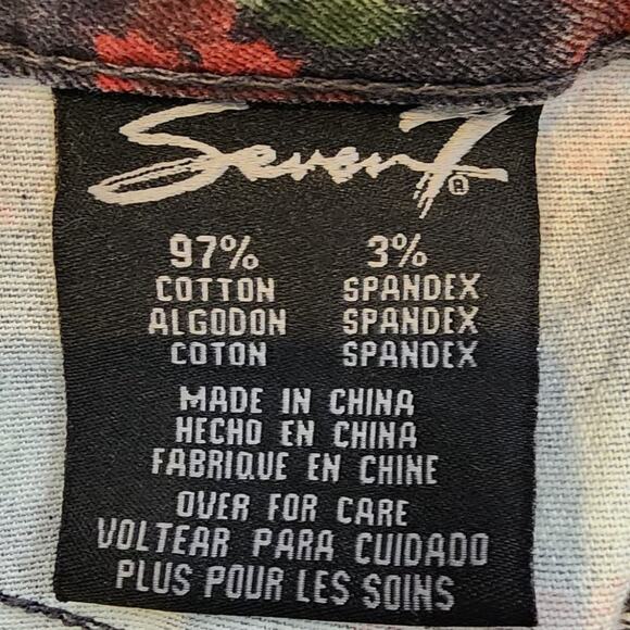 Seven7 Skinny Jeans Women 4 Red Floral Rose on Black Patterned Stretch Jeans - Picture 9 of 10